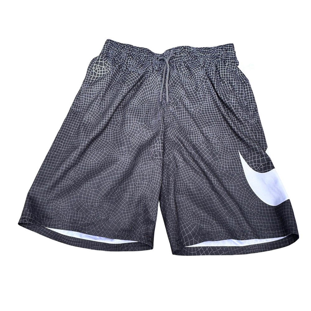 Nike Mens 9" Grid Swoosh Volley Swim Shorts Trunks Black Drawstring New Small